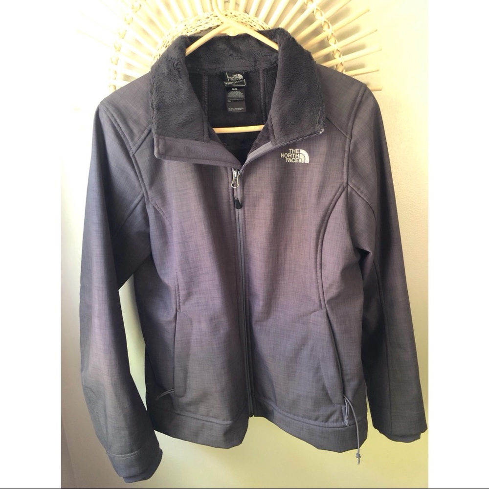 Fleece lined North Face jacket in a grey-purple color